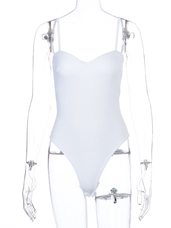 Fashion Sleeveless Solid Color Bodycon Bodysuit