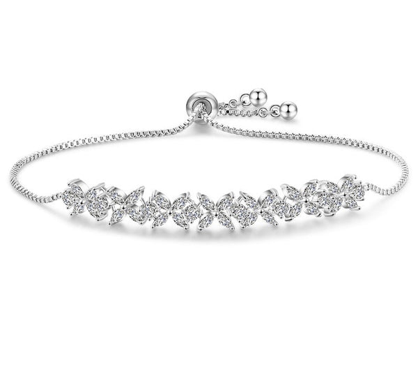 CZ Stones Flower Charm Adjustable Bracelets