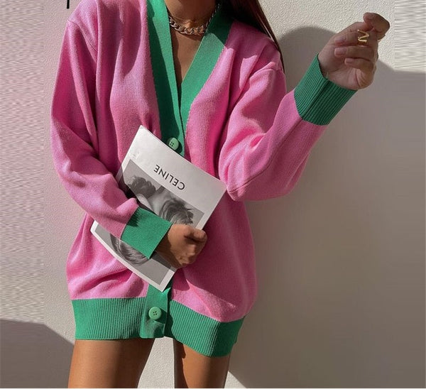 Loose Patchwork Knitwear Cardigans